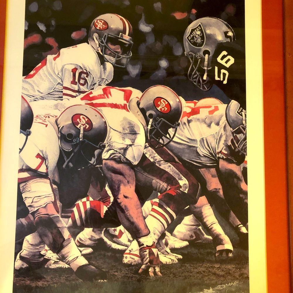 Signed and autographed by Joe Montana “Fourth and One” art by Joelee.